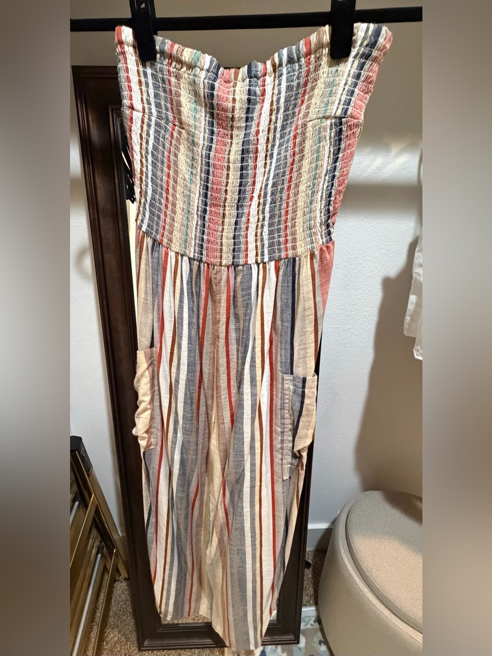 Angie - Striped Strapless Jumpsuit in Multi-Color - size small